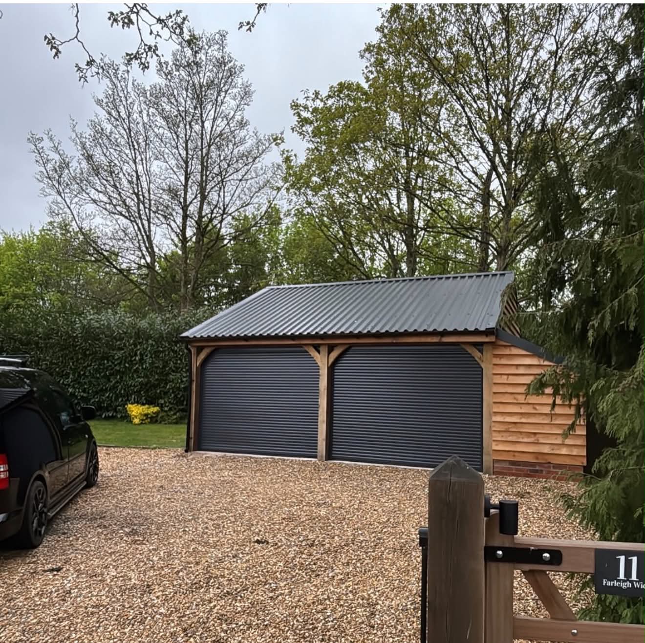 Oak-framed double garage built in Wiltshire