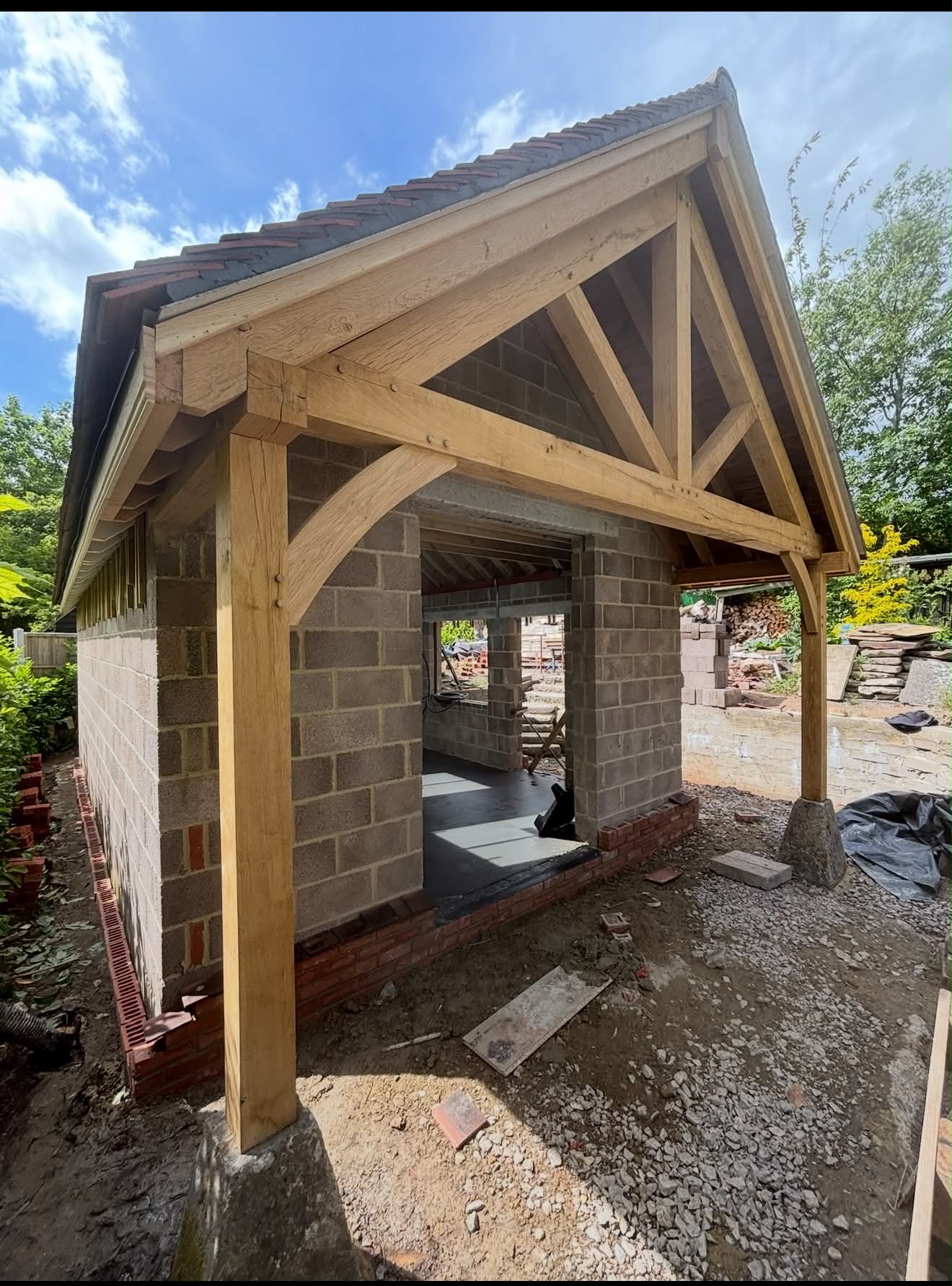 Oak porch and blockwork build in Wiltshire